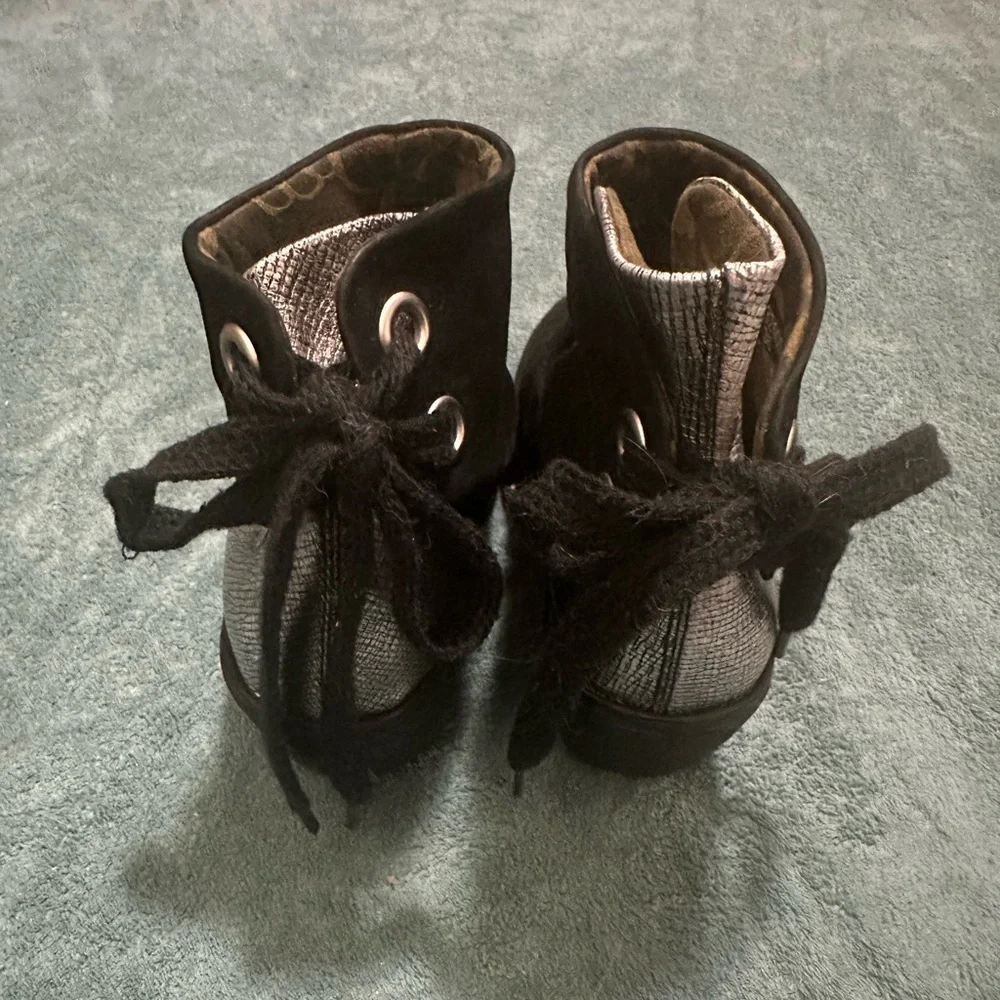 Fly London Yama Suede & Leather Lace-Up Wedge Ankle Boots 36